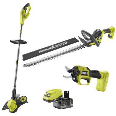 Ryobi RY18HT55A+RY18LT33A+RY18SCXA+RC18120A-150X Trädgårdspaket