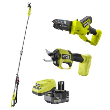 Ryobi RY18SCXA+RY18PSX15A+RY18PLA+RC18120A-150X Trädgårdspaket